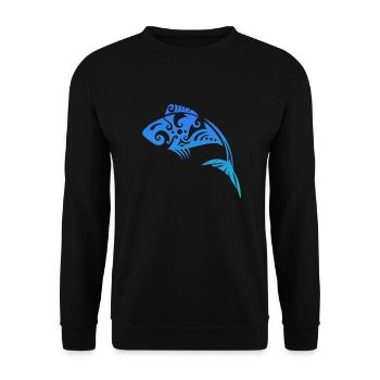 Maori Fisch Tribal Tattoo - Geschenkidee - Unisex Pullover - Schwarz - Vorne - Alina (178cm) & Michal (187cm)