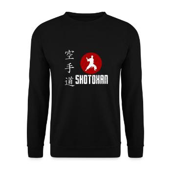 Karateka Design mit Kanji und aufgehende Sonne - Unisex Pullover - Schwarz - Vorne - Alina (178cm) & Michal (187cm)