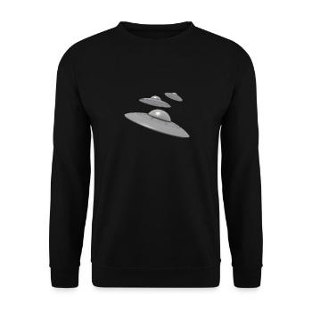 3 Ufo mit Aliens - Unisex Pullover - Schwarz - Vorne - Alina (178cm) & Michal (187cm)