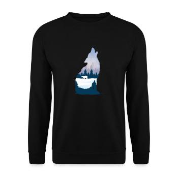Loup hurlant en silhouette d'hiver avec forêt de conifères - Sweat-shirt Unisexe - noir - Devant - Alina (178cm) & Michal (187cm)