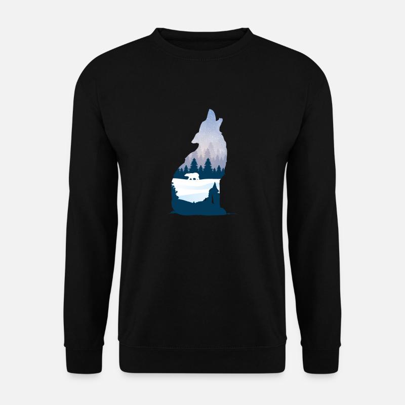 Heulender Wolf im Winter Silhouette mit Nadelwald - Unisex Pullover - Schwarz