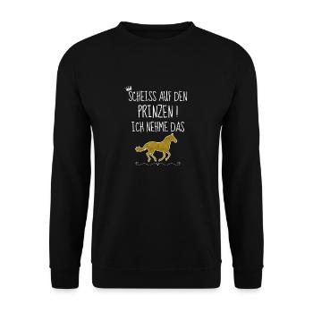 Pferde scheiss auf den Prinzen ich nehm das Pferd - Unisex Pullover - Schwarz - Vorne - Alina (178cm) & Michal (187cm)