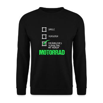 Beziehung mit Motorrad - Geschenk - Unisex Pullover - Schwarz - Vorne - Alina (178cm) & Michal (187cm)