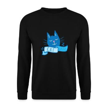 Katzenliebhaber mit niedlichem Kätzchen in Blau - Unisex Pullover - Schwarz - Vorne - Alina (178cm) & Michal (187cm)