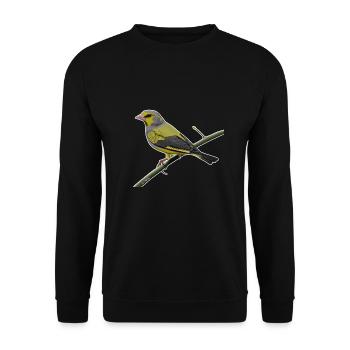 jz.birds Grünfink Vogel Design - Unisex Pullover - Schwarz - Vorne - Alina (178cm) & Michal (187cm)