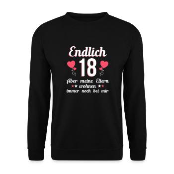 Enfin 18 mes parents habitent chez moi un cadeau - Sweat-shirt Unisexe - noir - Devant - Alina (178cm) & Michal (187cm)