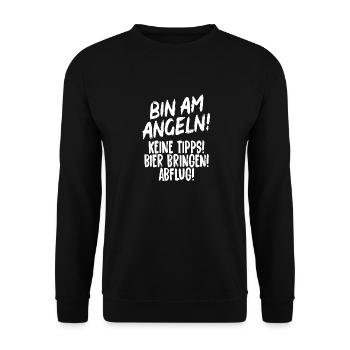 Angeln Bier Geschenkidee Fischer - Unisex Pullover - Schwarz - Vorne - Alina (178cm) & Michal (187cm)
