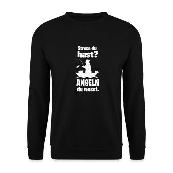 Stress du hast, Angeln du musst - Unisex Pullover - Schwarz - Vorne - Alina (178cm) & Michal (187cm)