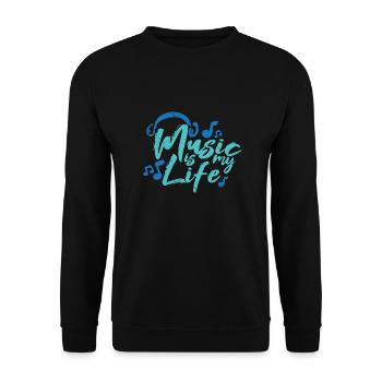 Music is my life headset music notes gift - Unisex Sweatshirt - black - Front - Alina (178cm) & Michal (187cm)
