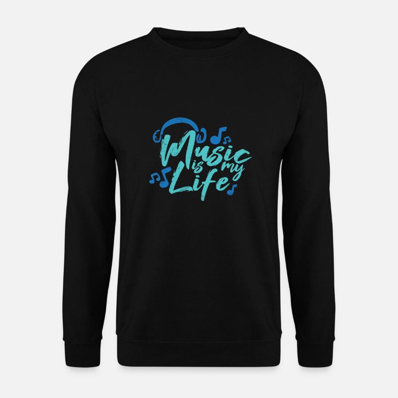 Musik ist mein Leben Headset Musiknoten Geschenk - Unisex Pullover - Schwarz