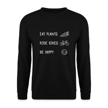 Eat Plants Ride Bikes Be Happy Gift - Unisex Sweatshirt - black - Front - Alina (178cm) & Michal (187cm)
