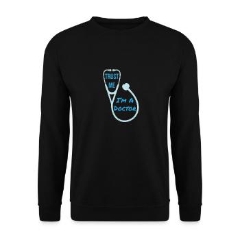 Arzt Trust me Im a doctor Lustige Geschenkidee - Unisex Pullover - Schwarz - Vorne - Alina (178cm) & Michal (187cm)