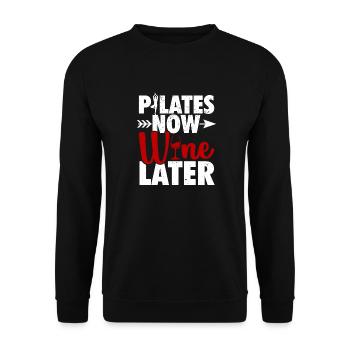 Pilates Wein | Sport Yoga Fitness Workout Geschenk - Unisex Pullover - Schwarz - Vorne - Alina (178cm) & Michal (187cm)