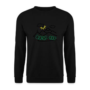 Wandern, Natur Strichzeichnung - Unisex Pullover - Schwarz - Vorne - Alina (178cm) & Michal (187cm)