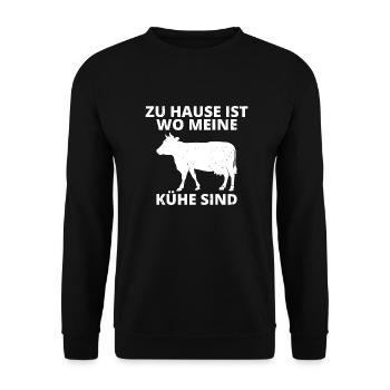 Zu Hause ist wo meine Kühe sind Bauer Geschenk - Unisex Pullover - Schwarz - Vorne - Alina (178cm) & Michal (187cm)