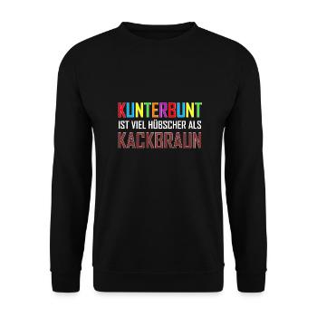 Kunterbunt Antifa | Gegen Nazis Rassismus Geschenk - Unisex Pullover - Schwarz - Vorne - Alina (178cm) & Michal (187cm)