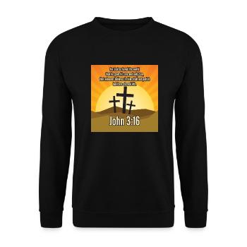 Jean 3:16 Bible sur les vêtements chrétiens - Acheter en ligne - Sweat-shirt Unisexe - noir - Devant - Alina (178cm) & Michal (187cm)