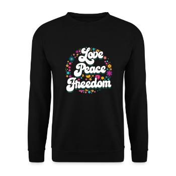 Hippie outfit | Love Peace Freedom Gifts - Unisex Sweatshirt - black - Front - Alina (178cm) & Michal (187cm)