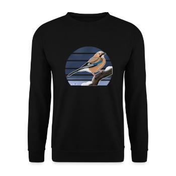 jz.birds Eichelhäher Vogel Illustration - Unisex Pullover - Schwarz - Vorne - Alina (178cm) & Michal (187cm)