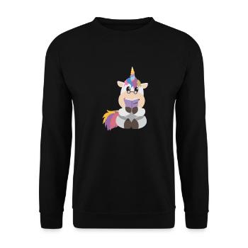 Einhorn Lesen Ein Buch Buchwurm Geschenkidee - Unisex Pullover - Schwarz - Vorne - Alina (178cm) & Michal (187cm)