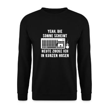 Die Sonne scheint heute Zocke ich in Kurzen Hosen - Unisex Pullover - Schwarz - Vorne - Alina (178cm) & Michal (187cm)