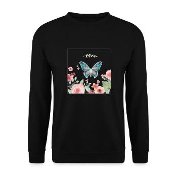 Schmetterling Butterfly Blumen Flower - Unisex Pullover - Schwarz - Vorne - Alina (178cm) & Michal (187cm)