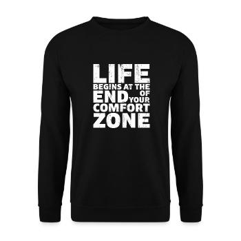 Life begins at the End of your Comfort Zone - Unisex Pullover - Schwarz - Vorne - Alina (178cm) & Michal (187cm)