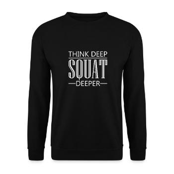 Think Deep Squat Deeper Kniebeuge Fitness Geschenk - Unisex Pullover - Schwarz - Vorne - Alina (178cm) & Michal (187cm)