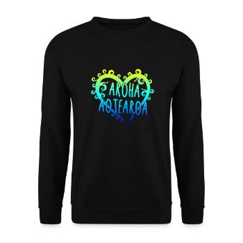 Maori Aroha Aotearoa Siver Fern Herz-Geschenkidee - Unisex Pullover - Schwarz - Vorne - Alina (178cm) & Michal (187cm)