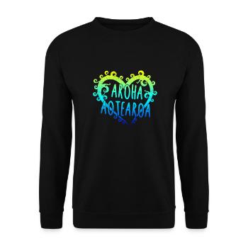 Maori Aroha Aotearoa Siver Fern Herz-Geschenkidee - Unisex Pullover - Schwarz - Vorne - Alina (178cm) & Michal (187cm)