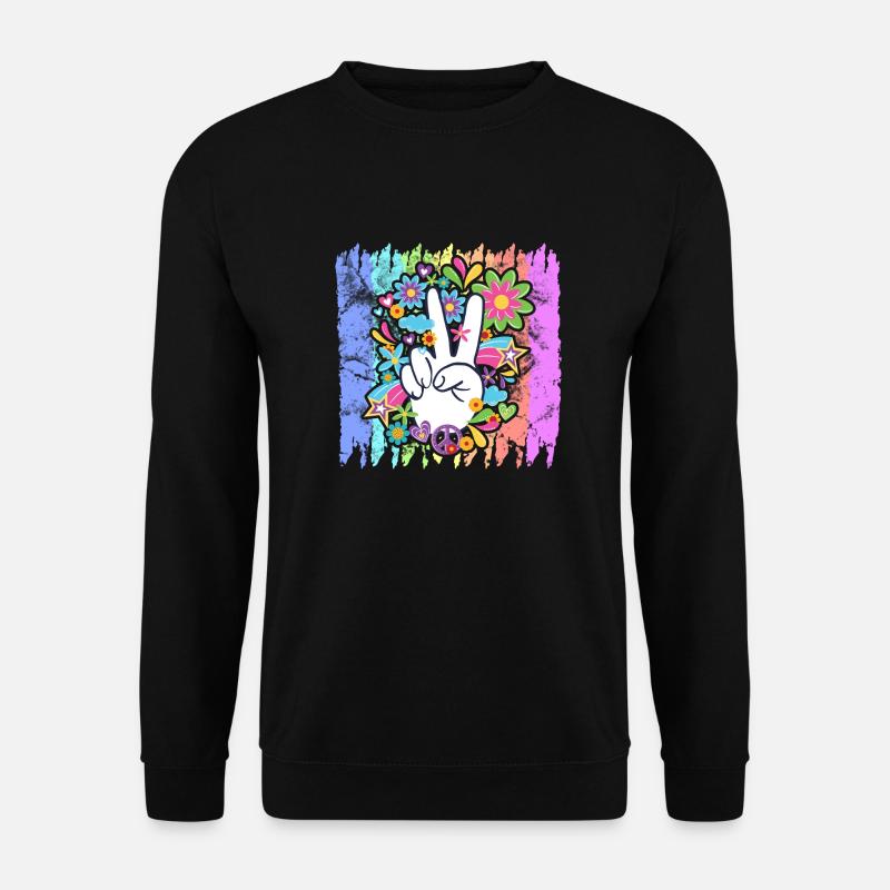 Hippie Peace Regenbogen | Hippies 60er Geschenke - Unisex Pullover - Schwarz