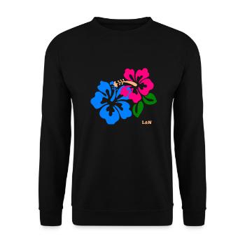 T-shirt with blue and pink hibiscus brand L&N - Unisex Sweatshirt - black - Front - Alina (178cm) & Michal (187cm)