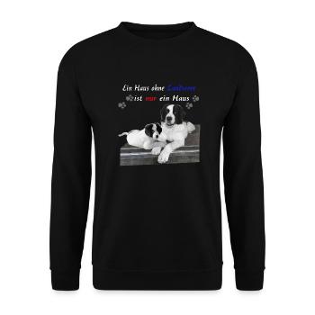 Hund-Landseer-Geschenkidee - Unisex Pullover - Schwarz - Vorne - Alina (178cm) & Michal (187cm)