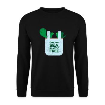 Plastikfrei Keep the Sea Plastic Free Geschenkidee - Unisex Pullover - Schwarz - Vorne - Alina (178cm) & Michal (187cm)