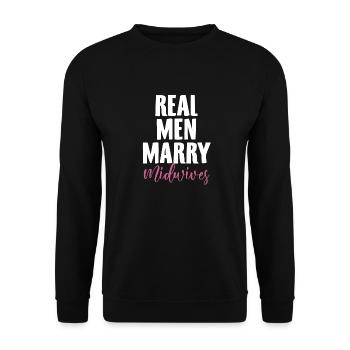 Hebammen Beruf | Hebamme Geburtshelfer Geschenke - Unisex Pullover - Schwarz - Vorne - Alina (178cm) & Michal (187cm)