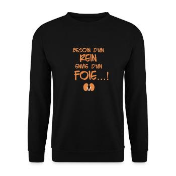 T-shirts Besoin d'un rein envie d'un foie humour - Sweat-shirt Unisexe - noir - Devant - Alina (178cm) & Michal (187cm)