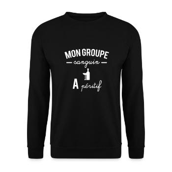 Mon groupe sanguin apéritif - Sweat-shirt Unisexe - noir - Devant - Alina (178cm) & Michal (187cm)