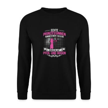 Pfeil und Bogen | Bogenschießen Sport Geschenkidee - Unisex Pullover - Schwarz - Vorne - Alina (178cm) & Michal (187cm)