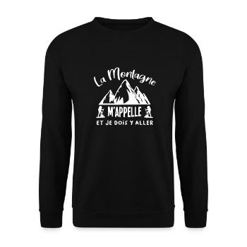La montagne m'appelle, humour randonnée - Sweat-shirt Unisexe - noir - Devant - Alina (178cm) & Michal (187cm)