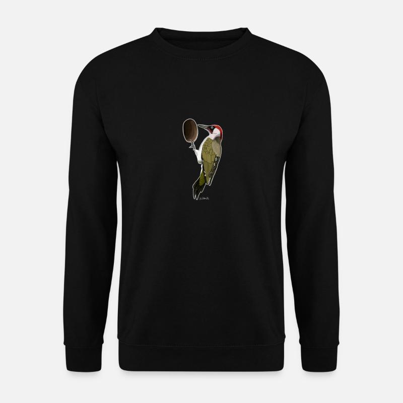 Grünspecht kommt nach Hause Vogel Zeichnung - Unisex Pullover - Schwarz