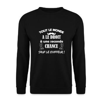 Tout le monde a le droit, Humour coiffeur original - Sweat-shirt Unisexe - noir - Devant - Alina (178cm) & Michal (187cm)