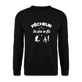 Fischer vom Vater zum Sohn. Familienfischen - Unisex Pullover - Schwarz - Vorne - Alina (178cm) & Michal (187cm)
