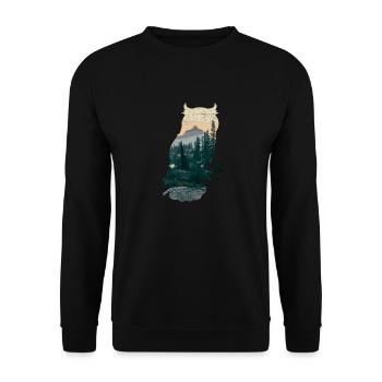 Double Exposure Animal Eule Lustige Geschenkidee - Unisex Pullover - Schwarz - Vorne - Alina (178cm) & Michal (187cm)