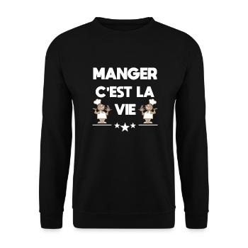 Manger c'est la vie! Humour cadeau original - Sweat-shirt Unisexe - noir - Devant - Alina (178cm) & Michal (187cm)