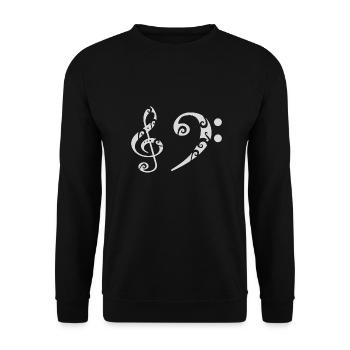 Bassschlüssel Violinschlüssel Musiker Geschenkidee - Unisex Pullover - Schwarz - Vorne - Alina (178cm) & Michal (187cm)