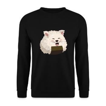 Onigiri Katze Kawaii Lustige Geschenkidee - Unisex Pullover - Schwarz - Vorne - Alina (178cm) & Michal (187cm)