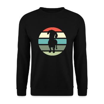 Dackel Dachshund Teckel Silhouette mit retro Sonne - Unisex Pullover - Schwarz - Vorne - Alina (178cm) & Michal (187cm)
