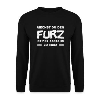 Riechst du den Furz, ist der Abstand zu kurz - Unisex Pullover - Schwarz - Vorne - Alina (178cm) & Michal (187cm)