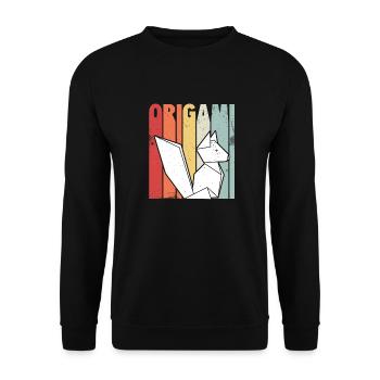 Origami Fuchs | Papier Falten Tiere Geschenkideen - Unisex Pullover - Schwarz - Vorne - Alina (178cm) & Michal (187cm)
