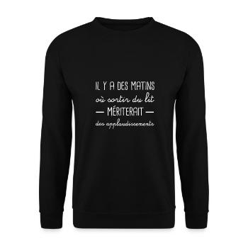 Il y a des matins où sortir du lit - Sweat-shirt Unisexe - noir - Devant - Alina (178cm) & Michal (187cm)